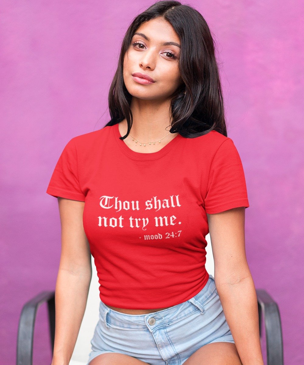 Moederdag T-shirt Thou Shall Not Try Me | Rood - Maat M | Moederdag Cadeautje
